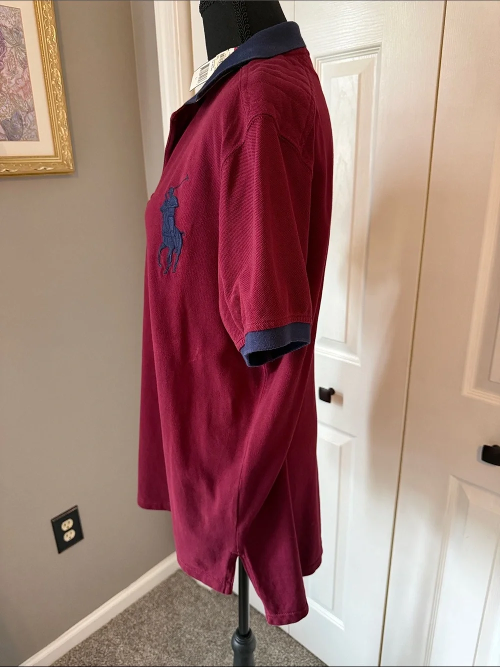 Vintage Y2K Ralph Lauren Polo Shirt - Burgundy with Navy Accents